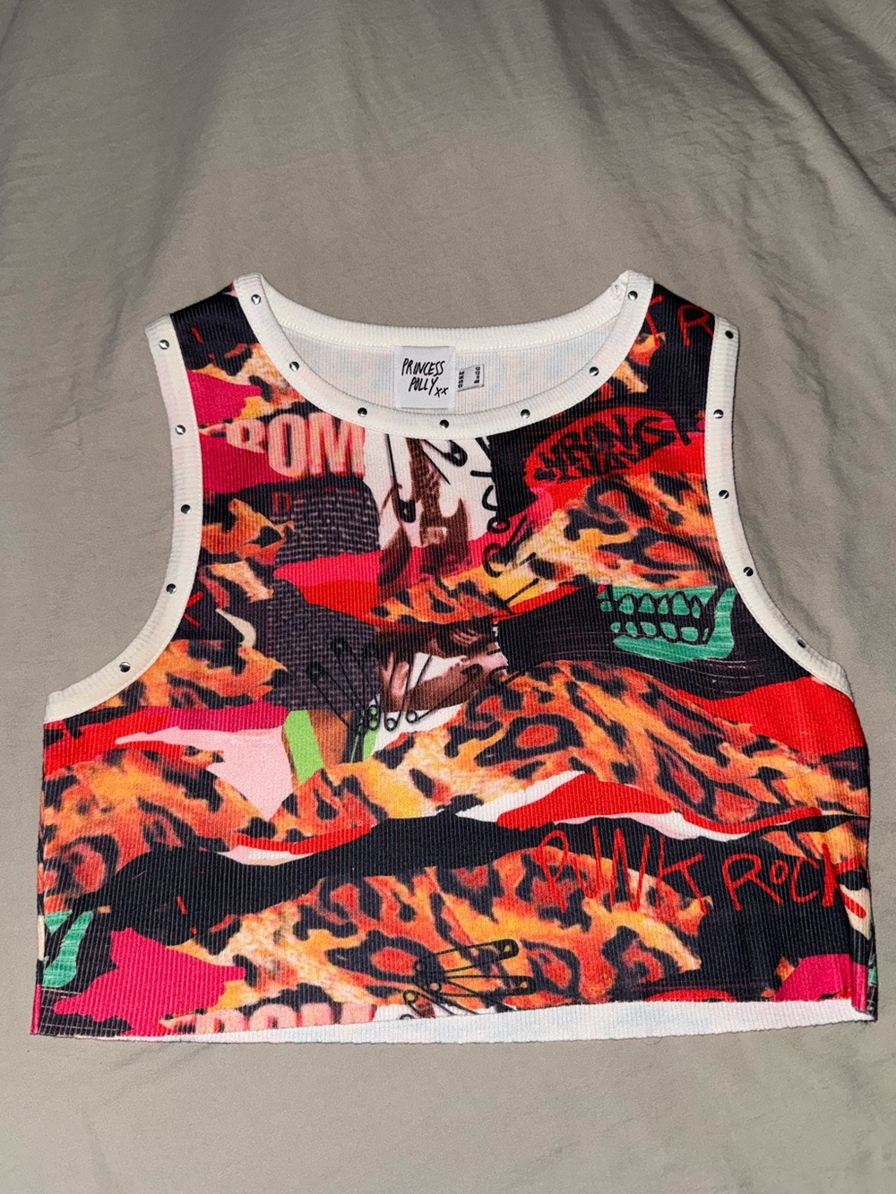 Princess Polly White-Trim Graphic Crop Tank